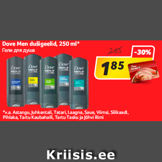 Allahindlus - Dove Men dušigeelid, 250 ml*