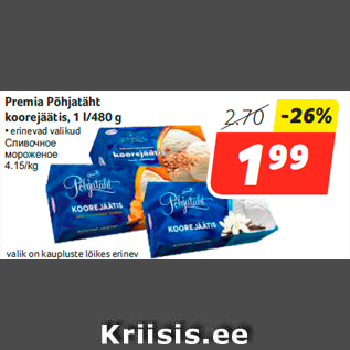 Allahindlus - Premia Põhjatäht koorejäätis, 1 l/480 g