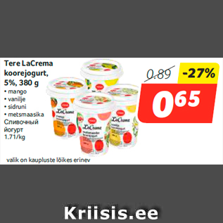 Allahindlus - Tere LaCrema koorejogurt, 5%, 380 g