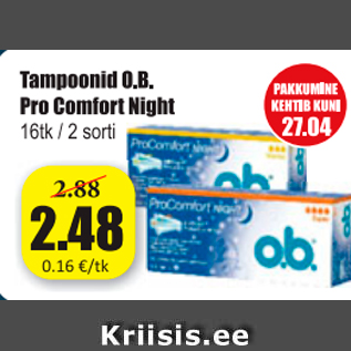 Allahindlus - Tampoonid O.B. Pro Comfort Night