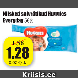 Allahindlus - Niisked salvrätikud Huggies Everyday 56 tk