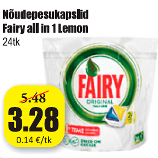 Allahindlus - Nõudepesukapslid Fairy all in 1 Lemon 24 tk