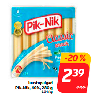 Allahindlus - Juustupulgad Pik-Nik, 40%, 280 g