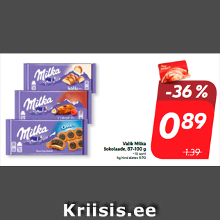 Allahindlus - Valik Milka šokolaade, 87-100 g