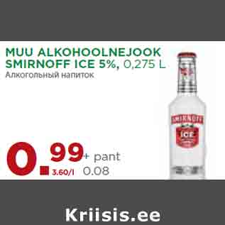 Allahindlus - MUU ALKOHOOLNEJOOK SMIRNOFF ICE 5%, 0,275 L