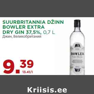 Allahindlus - SUURBRITANNIA DŽINN BOWLER EXTRA DRY GIN 37,5%, 0,7 L