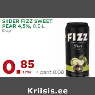 Allahindlus - SIIDER FIZZ SWEET PEAR 4,5%, 0,5 L