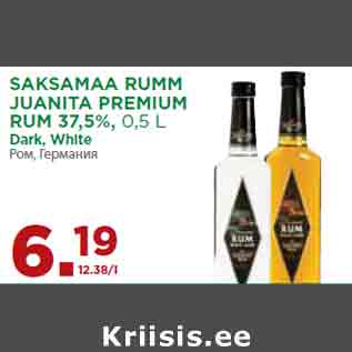 Allahindlus - SAKSAMAA RUMM JUANITA PREMIUM RUM 37,5%, 0,5 L Dark, White