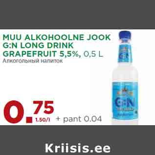 Allahindlus - MUU ALKOHOOLNE JOOK G:N LONG DRINK GRAPEFRUIT 5,5%, 0,5 L