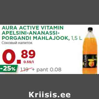 Allahindlus - AURA ACTIVE VITAMIN APELSINI-ANANASSIPORGANDI MAHLAJOOK, 1,5 L