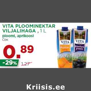 Allahindlus - VITA PLOOMINEKTAR VILJALIHAGA , 1 L ploomi, aprikoosi