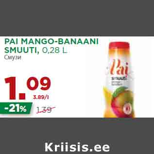 Allahindlus - PAI MANGO-BANAANI SMUUTI, 0,28 L