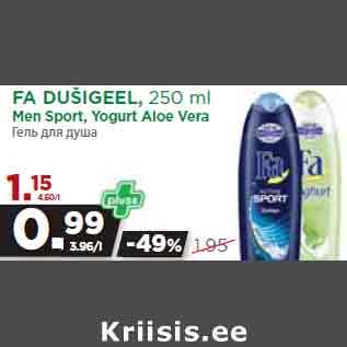 Allahindlus - FA DUŠIGEEL, 250 ml Men Sport, Yogurt Aloe Vera