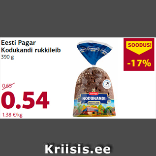 Allahindlus - Eesti Pagar Kodukandi rukkileib 390 g