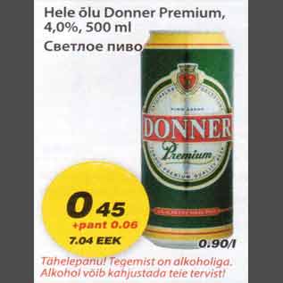 Allahindlus - Hele õlu Donner Premium