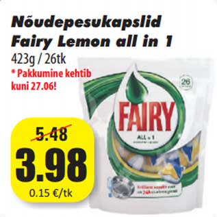 Allahindlus - Nõudepesukapslid Fairy Lemon all in 1