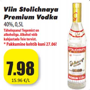 Allahindlus - Viin Stolichnaya Premium Vodka 0,5L