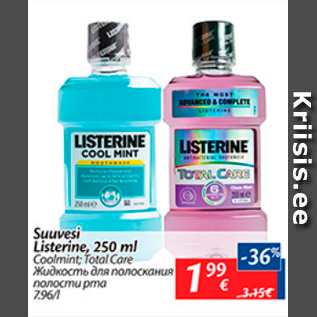 Allahindlus - Suuvesi Listerine, 250 ml