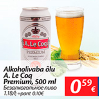 Allahindlus - Alkoholivaba õlu A.Le Coq Premium, 500 ml