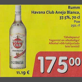 Allahindlus - Rumm Havana Club Anejo Blanco