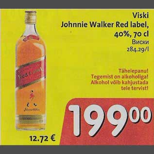 Allahindlus - Viski Johnnie Walker Red label