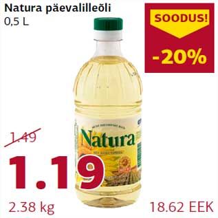 Allahindlus - Natura päevalilleõli 0,5 L