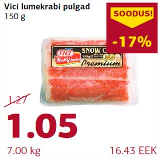 Allahindlus - Vici lumekrabi pulgad 150 g