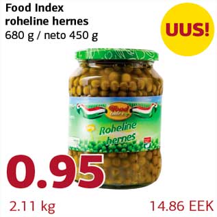 Allahindlus - Food Index roheline hernes 680 g / neto 450 g