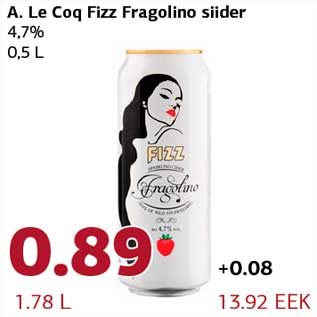 Allahindlus - A. Le Coq Fizz Fragolino siider 4,7% 0,5 L