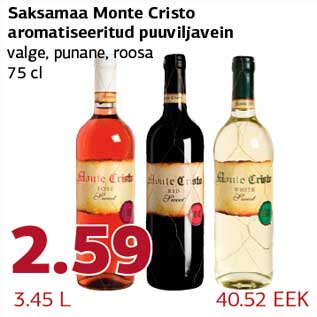 Allahindlus - Saksamaa Monte Cristo aromatiseeritud puuviljavein valge, punane, roosa 75 cl