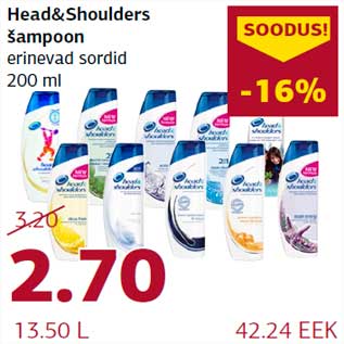 Allahindlus - Head&Shoulders šampoon erinevad sordid 200 ml