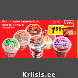 Allahindlus - Rimi Il Classico Gelato Italiano jäätised, 1 l/480 g