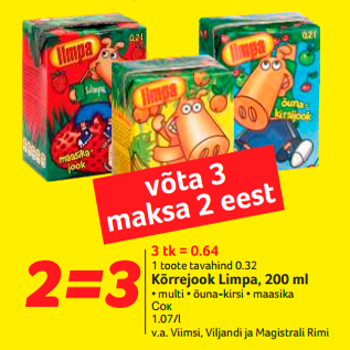 Allahindlus - Kõrrejook Limpa, 200 ml • multi • õuna-kirsi • maasika