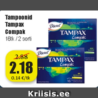 Allahindlus - Tampoonid Tampax Compak