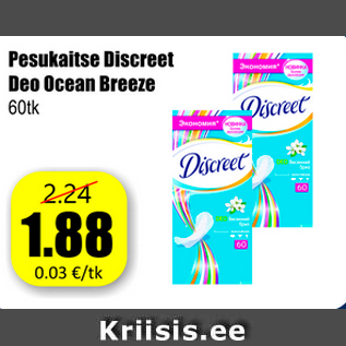 Allahindlus - Pesukaitse Discreet Deo Ocean Breeze 60tk