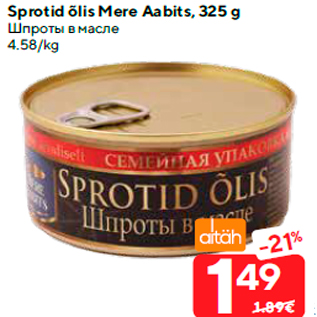 Allahindlus - Sprotid õlis Mere Aabits, 325 g