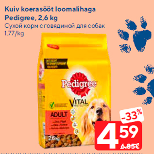 Allahindlus - Kuiv koerasööt loomalihaga Pedigree, 2,6 kg