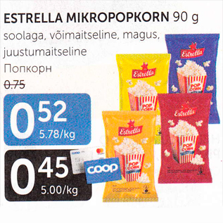 Allahindlus - ESTRELLA MIKROPOPKORN 90 g