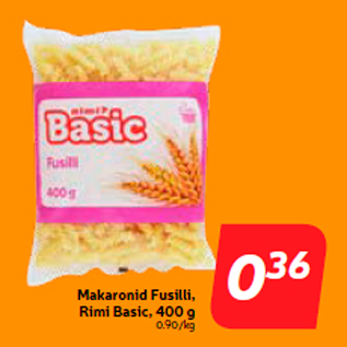 Allahindlus - Makaronid Fusilli, Rimi Basic, 400 g