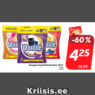 Allahindlus - Pesugeel-kapslid Woolite Dual, 28 tk*