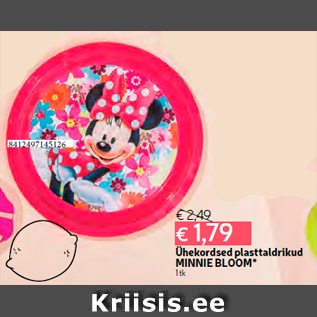 Allahindlus - Ühekordsed plasttaldrikud MINNIE BLOOM* 1 tk