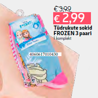 Allahindlus - Tüdrukute sokid FROZEN 3 paari