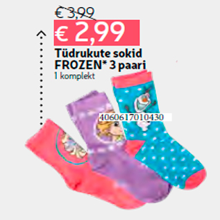 Allahindlus - Tüdrukute sokid FROZEN* 3 paari