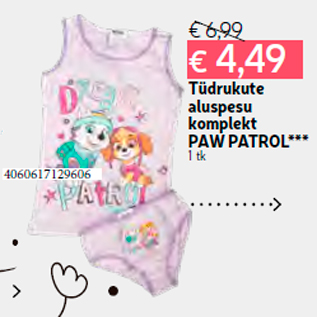 Allahindlus - Tüdrukute aluspesu komplekt PAW PATROL*** 1 tk