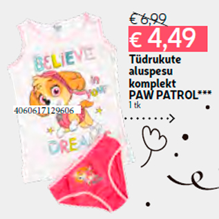 Allahindlus - Tüdrukute aluspesu komplekt PAW PATROL*** 1 tk