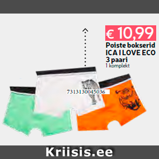 Allahindlus - Poiste bokserid ICA I LOVE ECO 3 paari 1 komplekt