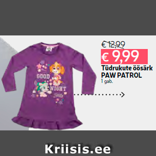 Allahindlus - Tüdrukute öösärk PAW PATROL 1 gab.