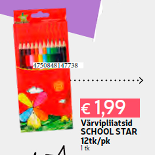 Allahindlus - Värvipliiatsid SCHOOL STAR 12tk/pk 1 tk