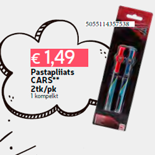 Allahindlus - Pastapliiats CARS** 2tk/pk 1 kompelkt