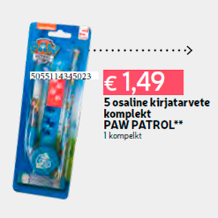 Allahindlus - 5 osaline kirjatarvete komplekt PAW PATROL** 1 kompelkt